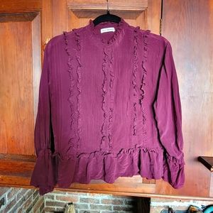 Ulla Johnson Burgundy Nadja Silk Blouse - Size 2